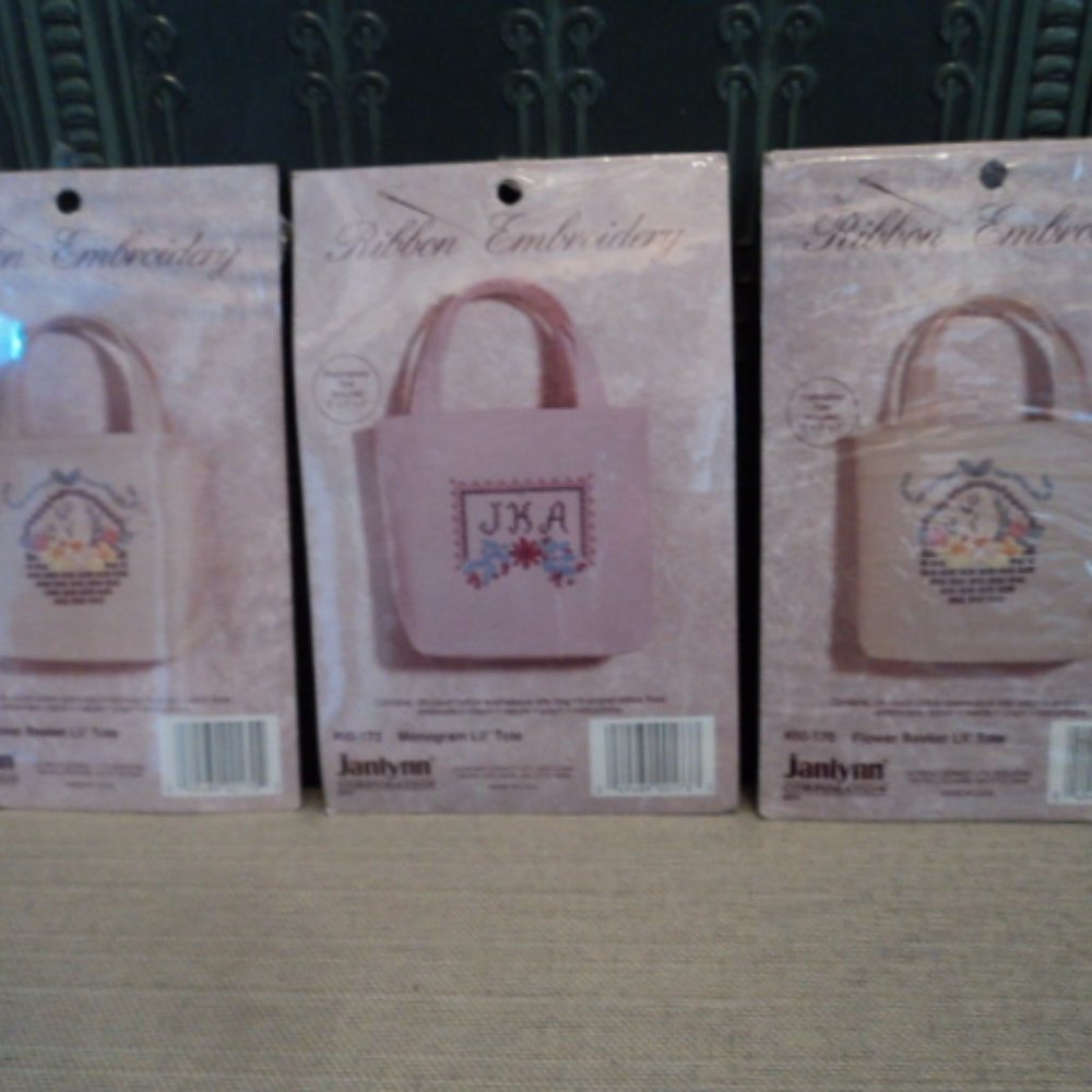 Janlynn ribbon embroidery cross stitch totes lot of 3